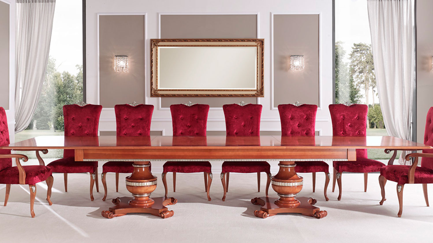 classic rectangular extendable dining table high back chairs and armchairs 8491