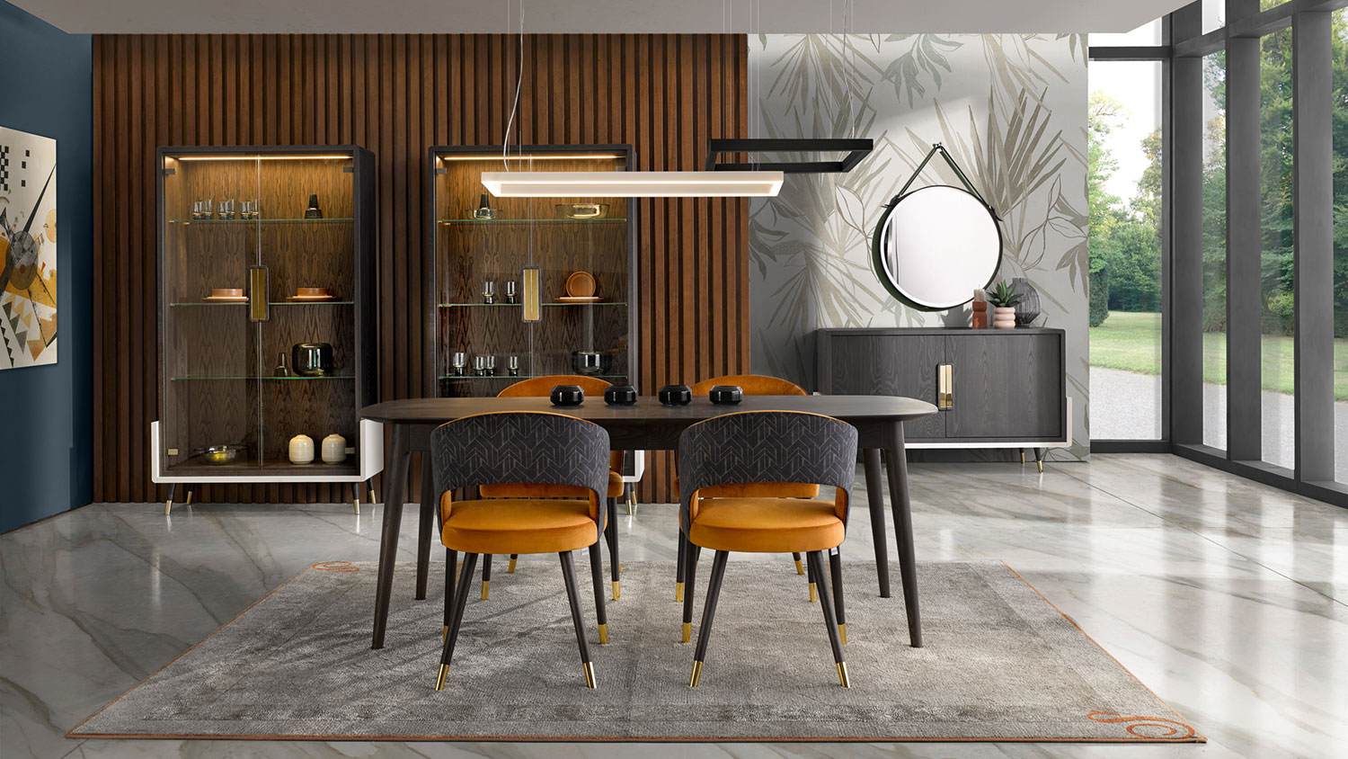 elly modern dining room set with cabinets 9019