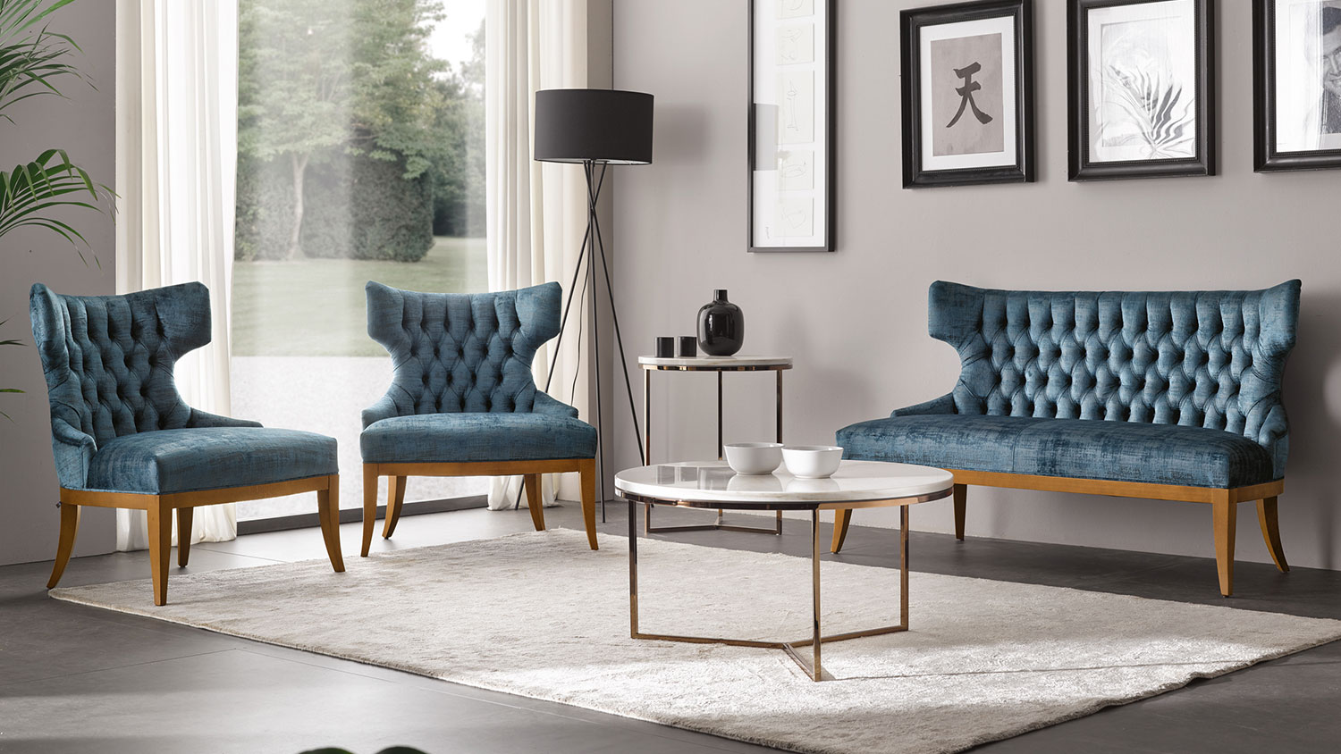 irene tufted sofa set 8039