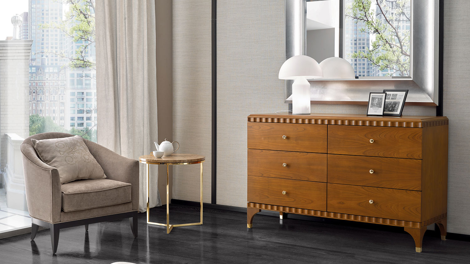 king armchair marble lamp table and large chest 2735