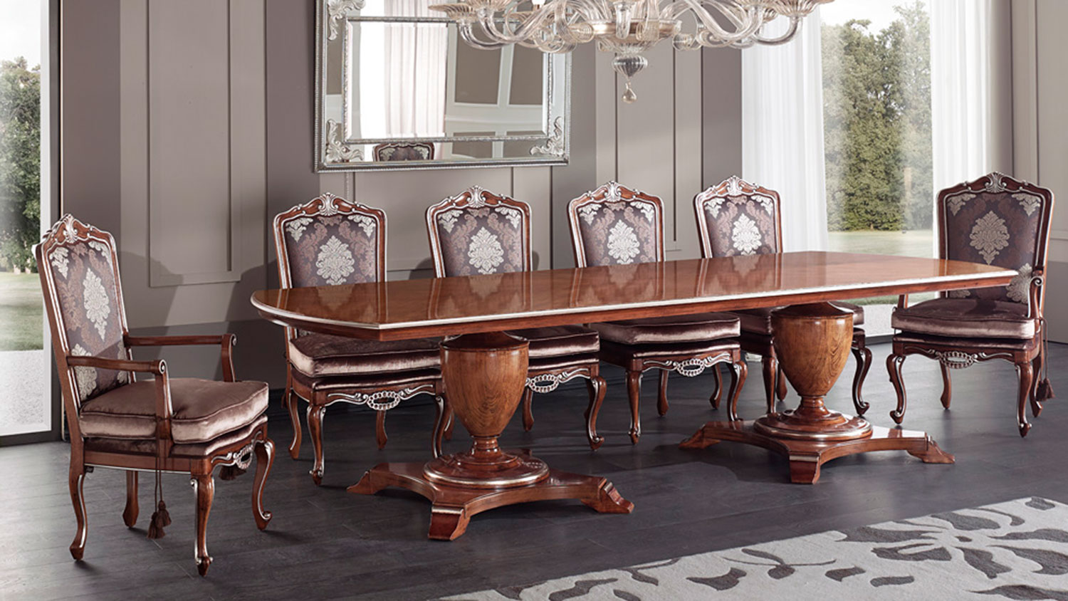 large classic table on pedestals with chairs and armchairs 5680
