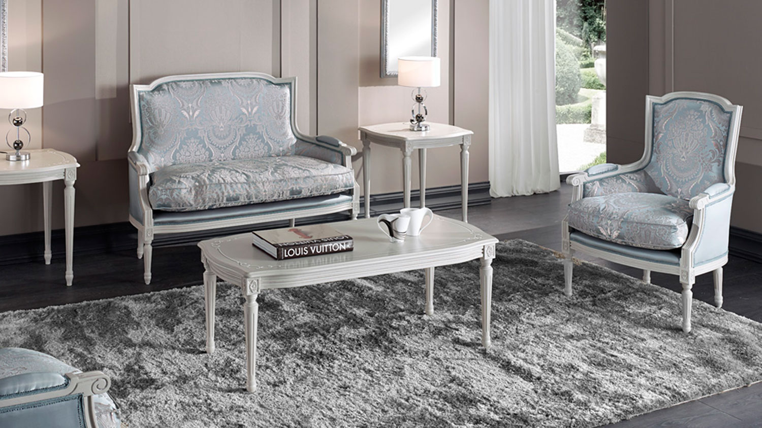 louis stile white living sofa armchair and coffee tables 8126
