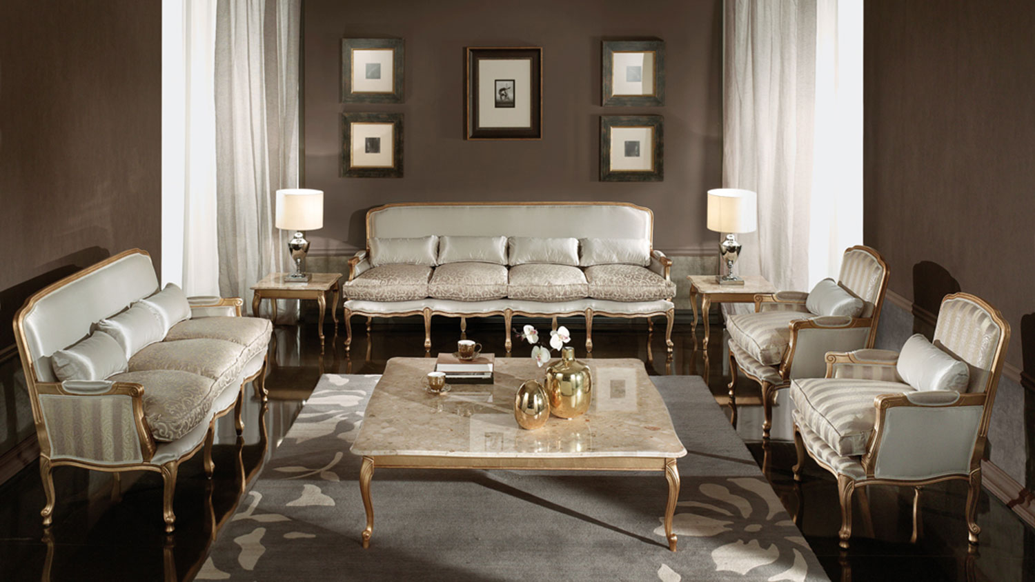 sofa set in gold leaf with coffee table 6240