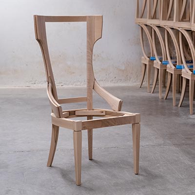 Wooden frame of a restaurant chair